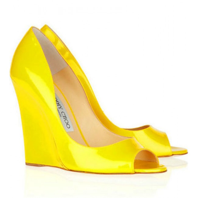 Jimmy Choo Biel Patent Leather Wedges Yellow
